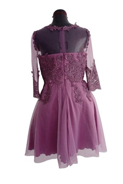OEM Short elegant lace and tulle dress, Lilac, L