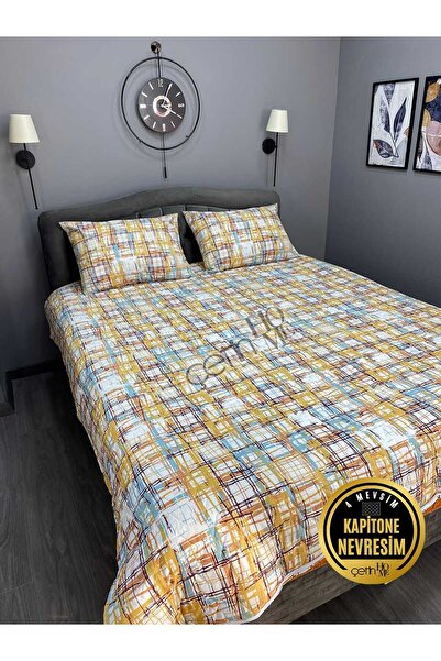 Çetinhome Çift Kişilik Kapitone Pike Seti 4 Mevsim Ebruli