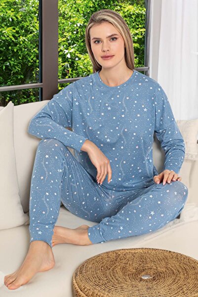 Aydoğan Set de pijamale cu mâneci lungi cu model de stele colorate pentru femei 240977 Albastru