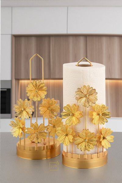 Leila Three-Dimensional Floral Gold Metal Paper Towel Holder-Napkin Holder Home Decoration