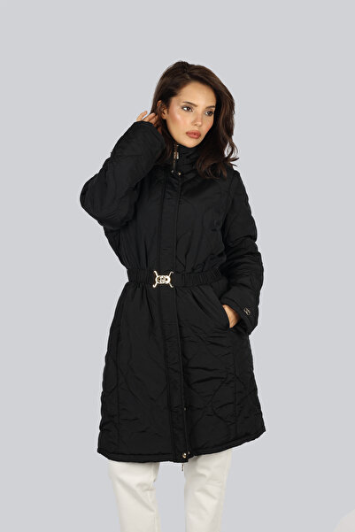 Liu Jo Women's Comfortable Fit Quilted Zipper Hooded Long Sleeve Black Jacket Tf5160T9805-22222