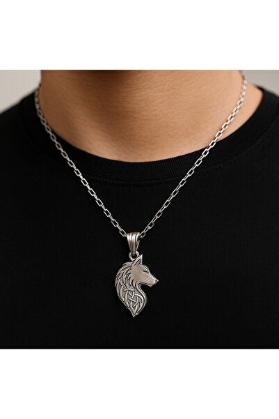 El Takı 925 Ayar Kurt Şekilli İnce Detaylı Gümüş Kolye