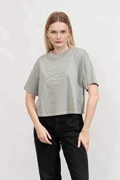 Karl Lagerfeld Kadın Bisiklet Yaka T-Shirt Gri