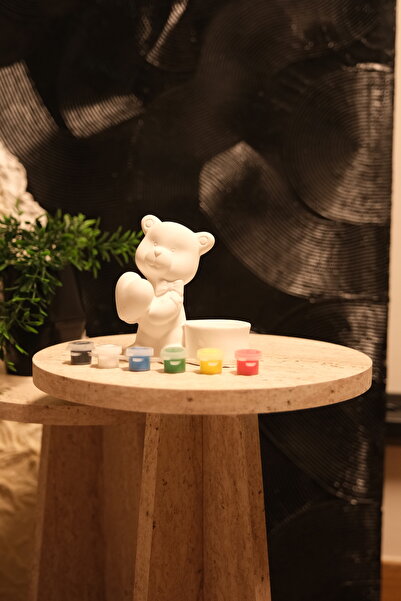 Psymera Hobi Atölyesi Ayıcık Şeklinde Boyanabilir Dekoratif Biblo ve Mumluk –...