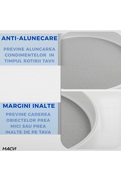 MACVI ® Rotating Kitchen Tray, 30 cm, Non-Slip Surface, 360° Rotation, Spice Organizer, White/Grey