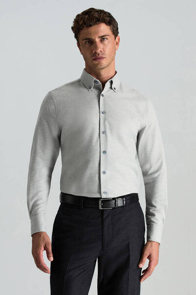Hemington Pamuk Kaşmir Karışım Açık Gri Gömlek