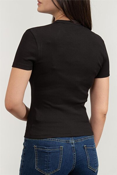 Calvin Klein Ck J20J225245 Woven Label Rib Fitted Tee Women's T-Shirt