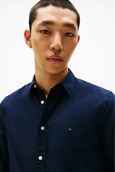 Tommy Hilfiger Erkek Slim Fit Flex Poplin Kent Collar Gömlek - Lacivert