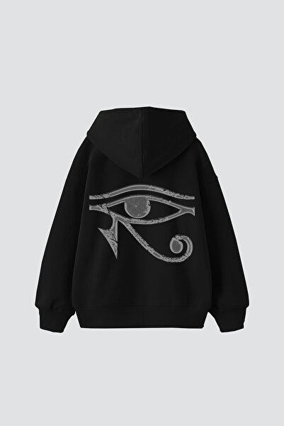 Sekizbiraltı Eye of Horus Printed Oversized Unisex Black Hoodie