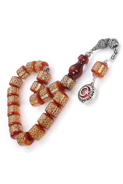 TESBİHCİBABA Tekerlek Kesim İşlemeli Maskot Sıkma Kehribar Tesbih