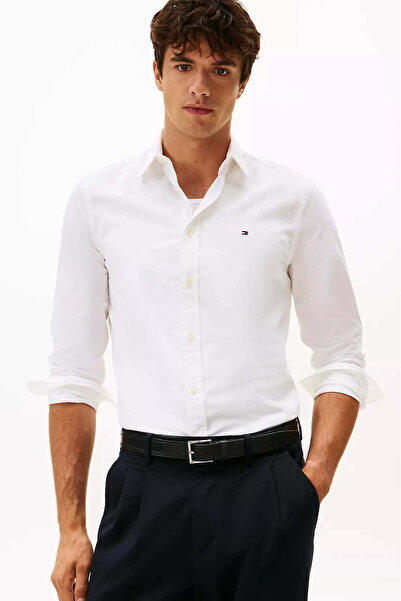 Tommy Hilfiger Erkek Slim Fit Flex Poplin Kent Collar Gömlek - Beyaz