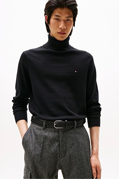 Tommy Hilfiger Erkek Regular Fit Kaşmir Karışımlı Balıkçı Yaka Kazak - Siyah