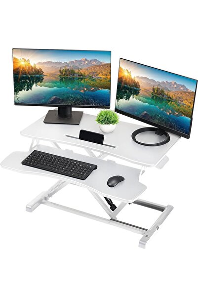 Gogoya محول مكتب قائم بارتفاع قابل للتعديل مع زنبرك غازي ولوحة مفاتيح وحامل حلقي