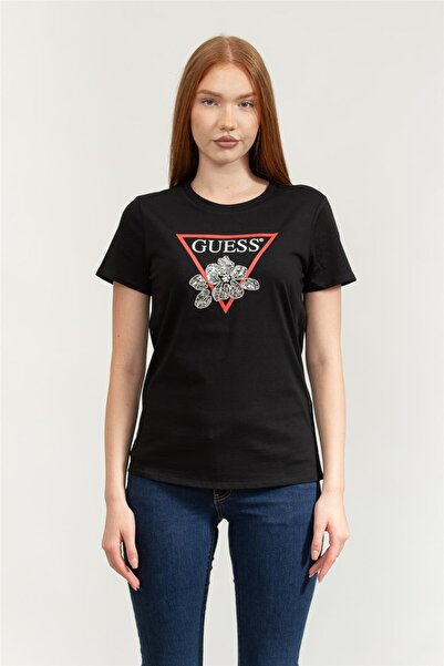 Guess Γυναικείο T-shirt με σχέδιο Flower, κανονική εφαρμογή