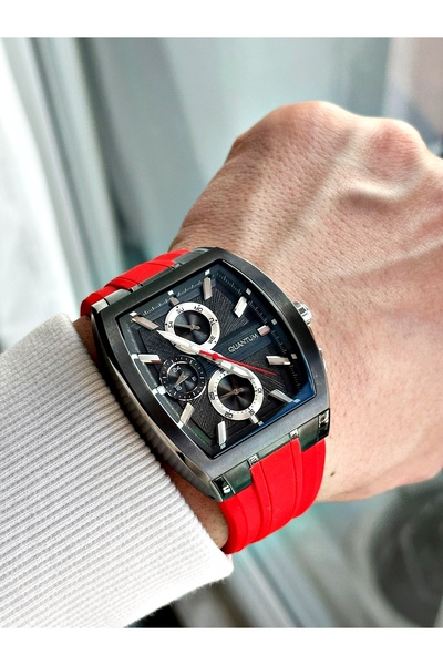 Quantum Functional Red Color 10 Atm Water Resistant Silicone Cord Steel Case Men's Wristwatch 997.068Mr