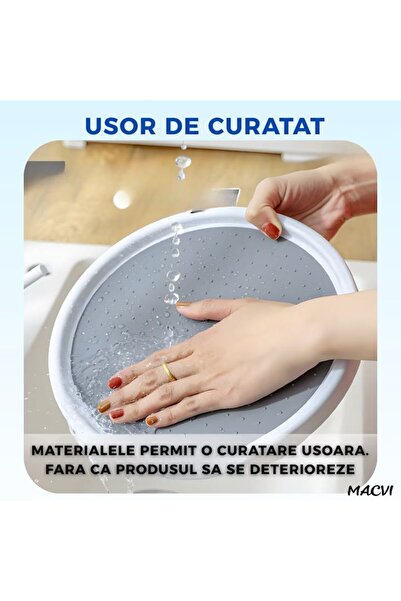 MACVI ® Rotating Kitchen Tray, 30 cm, Non-Slip Surface, 360° Rotation, Spice Organizer, White/Grey