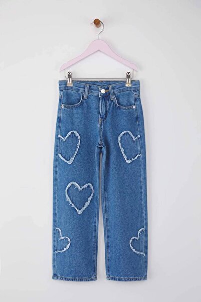 ASL GOLF CLUB Pantaloni din denim elastic bumbac 100% cu model de inimă pentru fetiță albastră