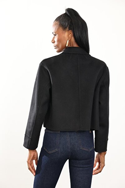 5in1Canpolat Black Shirt Collar Short Wool Coat