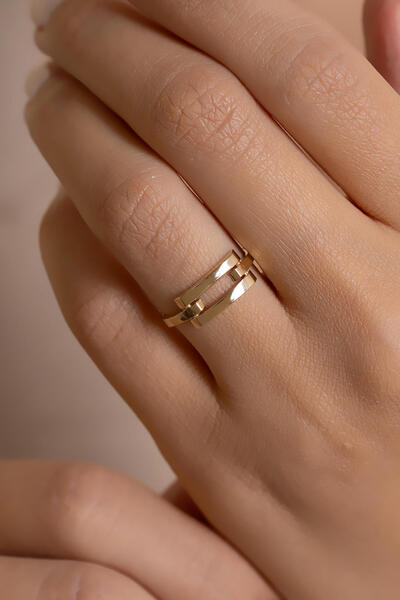 AMES GOLD KUYUMCULUK 14 Ayar Altın İkili Kaburga Yüzük