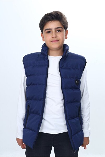 Toontoy Navy Blue Boy's Water Repellent D Mock Neck Inflatable Vest with Zipp...