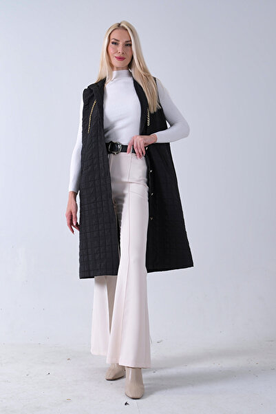 Feminist Zincir Detaylı Fleto Cepli Kapitone Yelek Siyah 31070195