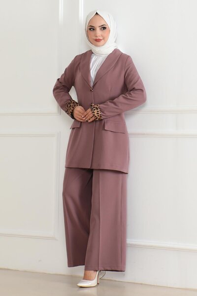 Missvalle Leopard Patterned Suit Dusty Rose 19218