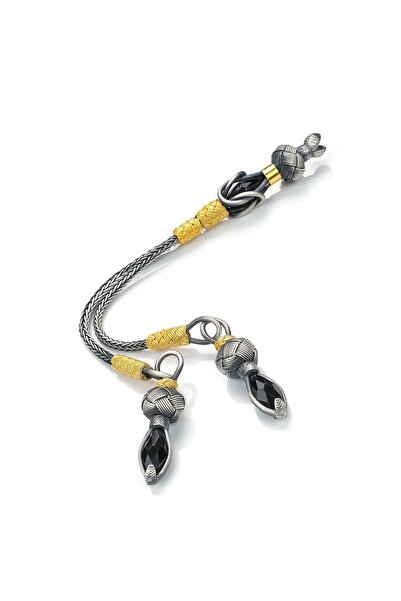 TESBİHCİBABA Double Whip Black Zircon Stone Hand Knitted Kazaz Prayer Beads Tassel