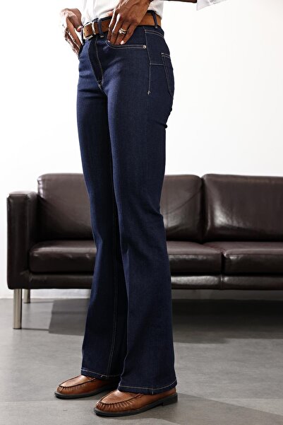 5in1Canpolat Koyu Lacivert Yüksek Bel Bootcut Jean
