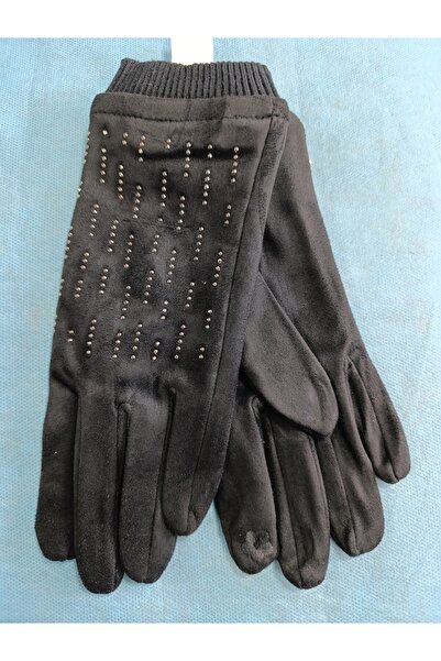 Suyutti KIŞLIK SÜET ELDİVEN TAŞ İŞLEMELİ DOKUNMATİK PARMAKLI