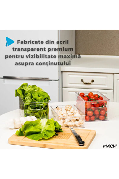 MACVI Set of 12 Macvi® fridge organizers, durable BPA-free ABS, stackable with handles, 26×15 cm.
