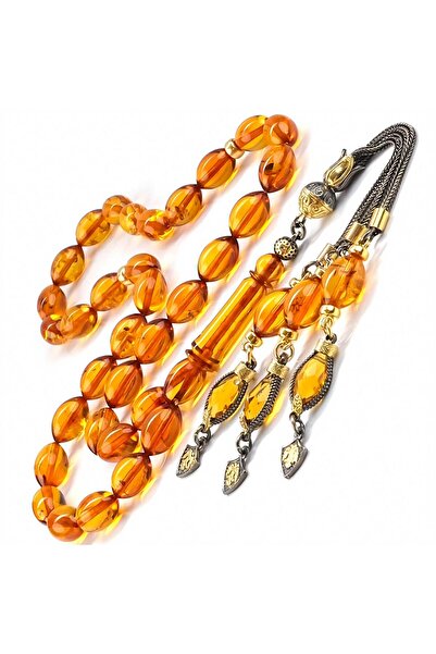 TESBİHCİBABA سبحة من اللؤلؤ البلطيقي من الطراز القديم مع شراشيب مطلية بالذهب ...