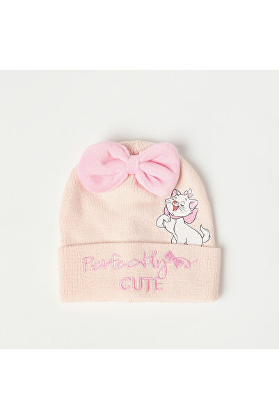 Disney Marie Print Beanie Cap with Bow Applique