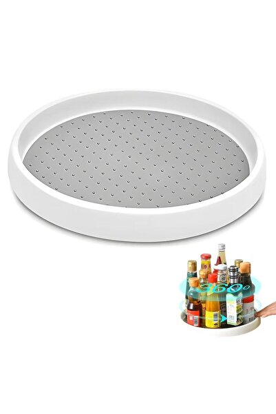 MACVI ® Rotating Kitchen Tray, 30 cm, Non-Slip Surface, 360° Rotation, Spice Organizer, White/Grey