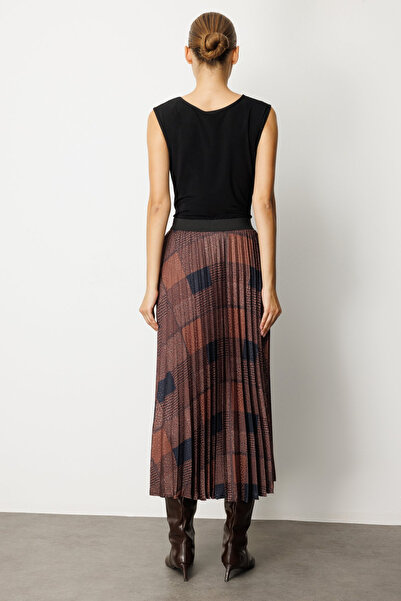 Ekol Patterned Pleated Skirt Brown