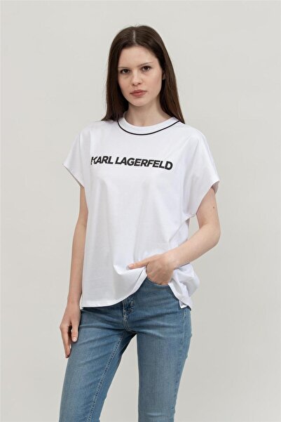 Karl Lagerfeld Kadın Bisiklet Yaka T-Shirt Beyaz