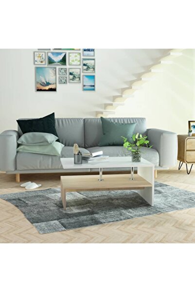 vidaxl Coffee Table Engineered Wood 90x59x42 cm Oak and White