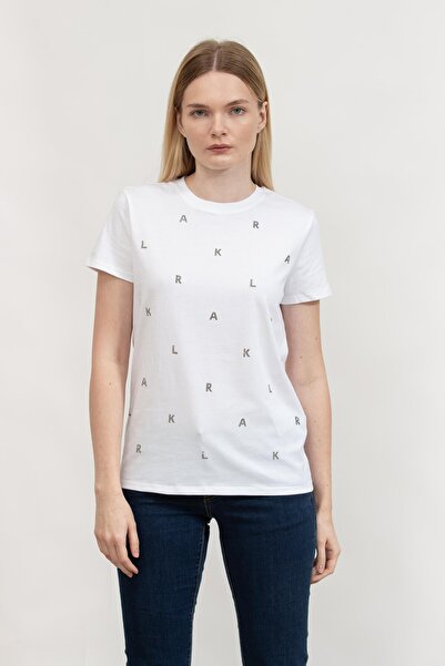 Karl Lagerfeld Kadın Bisiklet Yaka T-Shirt Beyaz