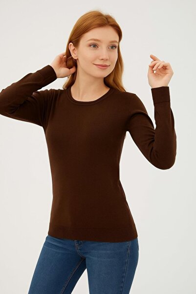 Fashion Friends Ελαστικό πουλόβερ με λαιμόκοψη σε σχήμα U καφέ