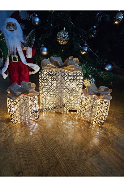kordelya design YILBAŞI AĞACI ALTI LED IŞIKLI HEDİYE PAKETİ SETİ BÜYÜK BOY 22...