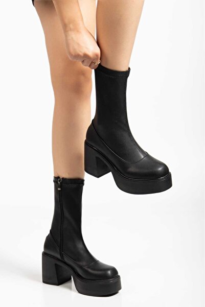 SHESTORE kadın bot siyah yüksek poli taban streç şık ve rahat k410