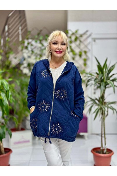 Punta Otantik سترة YG13176 مطرزة بالترتر الإيطالي مبطنة باللون الأزرق الداكن