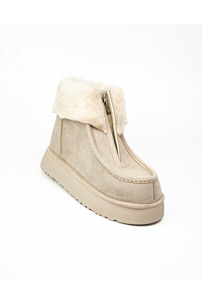 BABALİ 1539 حذاء نسائي من جلد الغزال الرمادي ذو نعل سميك