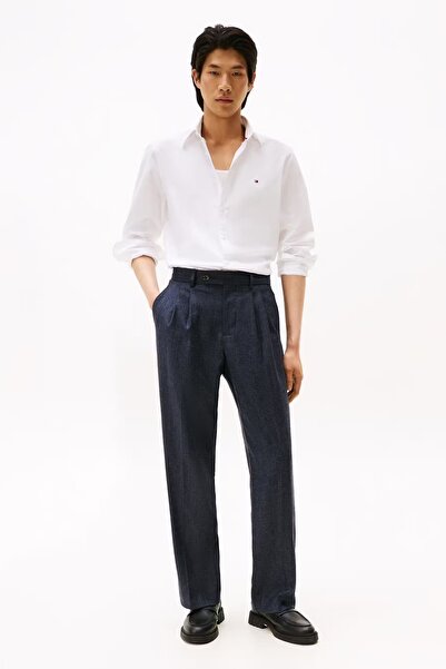 Tommy Hilfiger Erkek Poplin Slim Fit Düğmeli Yaka Gömlek - Beyaz