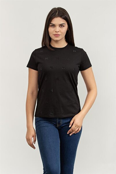 Karl Lagerfeld Kadın Bisiklet Yaka T-Shirt Siyah