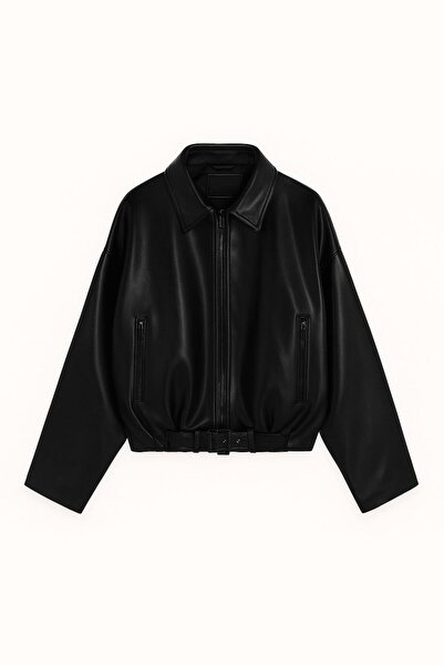 ALINTERYY Kadın Oversize Deri Bomber Ceket