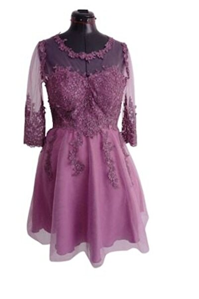 OEM Short elegant lace and tulle dress, Lilac, L