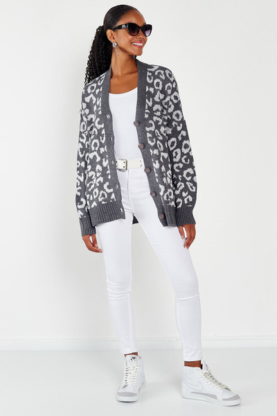 Hopoi Women's Leopard Patterned Knitwear Cardigan