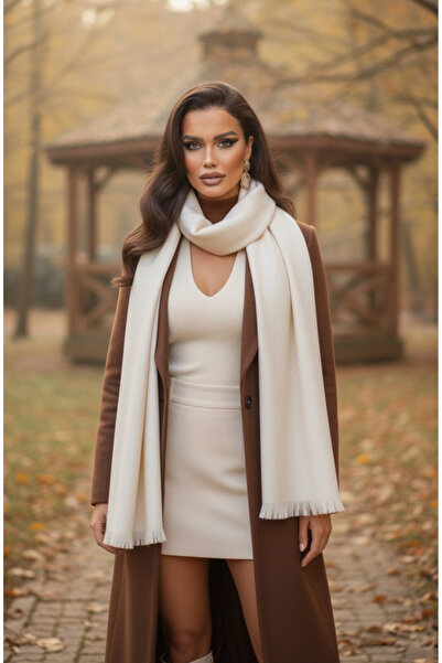 Happyline Atkı Yumuşak Dokulu Omuz Şalı Beyaz