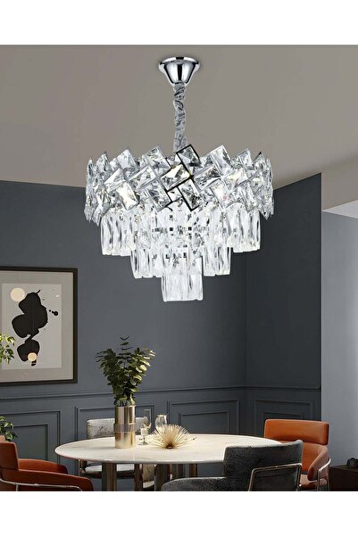 RFAN Candelabru, Model 62111/400, Textură de cristal, Metal, 5 x E27, Argintiu