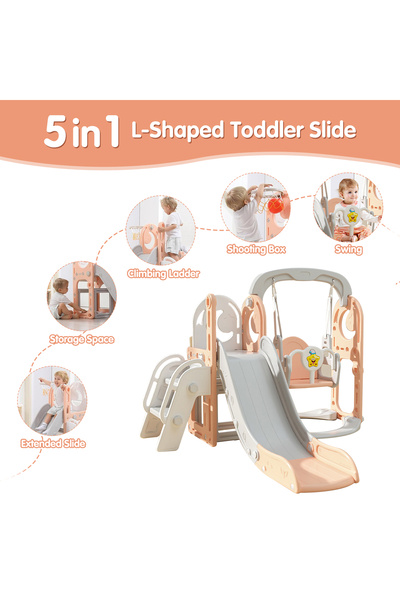 Venpara 5-in-1 Slide, Swing & Climber Set with Basketball Hoop & Storage for Toddlers